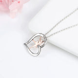 925-Silver Heart Ballet Dance Pendant Necklace with Cubic Zirconia