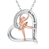 925-Silver Heart Ballet Dance Pendant Necklace with Cubic Zirconia