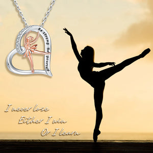 925-Silver Heart Ballet Dance Pendant Necklace with Cubic Zirconia