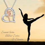 925-Silver Heart Ballet Dance Pendant Necklace with Cubic Zirconia