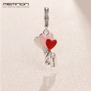 925 Silver Heart Balloons Pendant Enamel Charms Beads - DIY Women