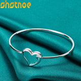 925 Silver Heart Bangle Bracelet Women Wedding Charm Jewelry