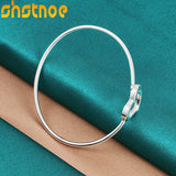 925 Silver Heart Bangle Bracelet For Women Engagement Wedding Charm Jewelry