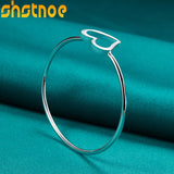 925 Silver Heart Bangle Bracelet Women Wedding Charm Jewelry