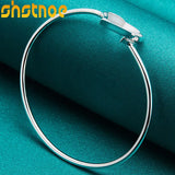 925 Silver Heart Bangle Bracelet Women Wedding Charm Jewelry