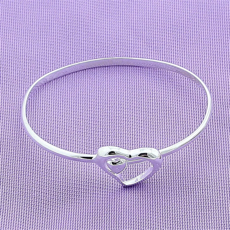925 Silver Heart Bangle Wedding Charm Party Jewelry Gift
