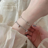 925 Silver Heart Bead Bracelet for Women, Multi-layered INS Bracelet