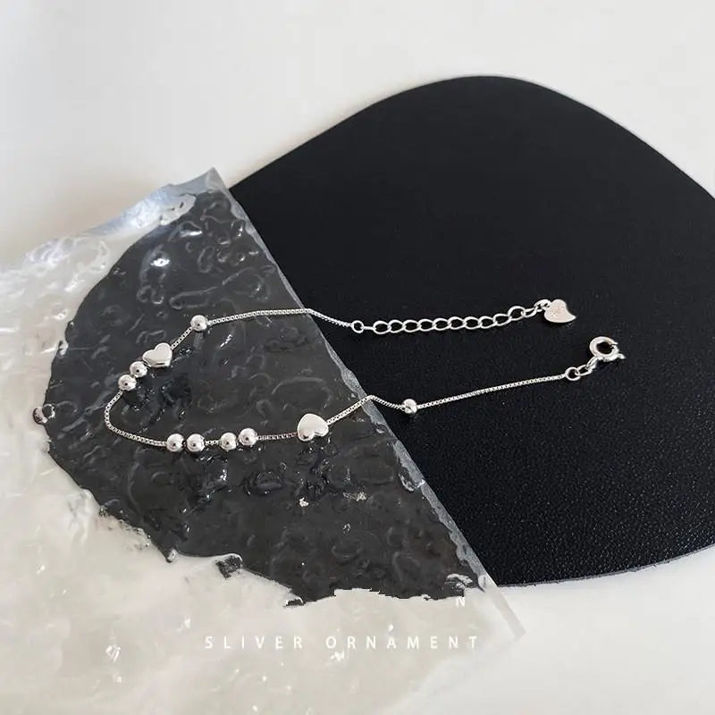 925 Silver Heart Bead Bracelet for Women, Multi-layered INS Bracelet