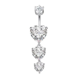 925 Silver Heart Belly Button Ring Love Navel Barbell Piercing