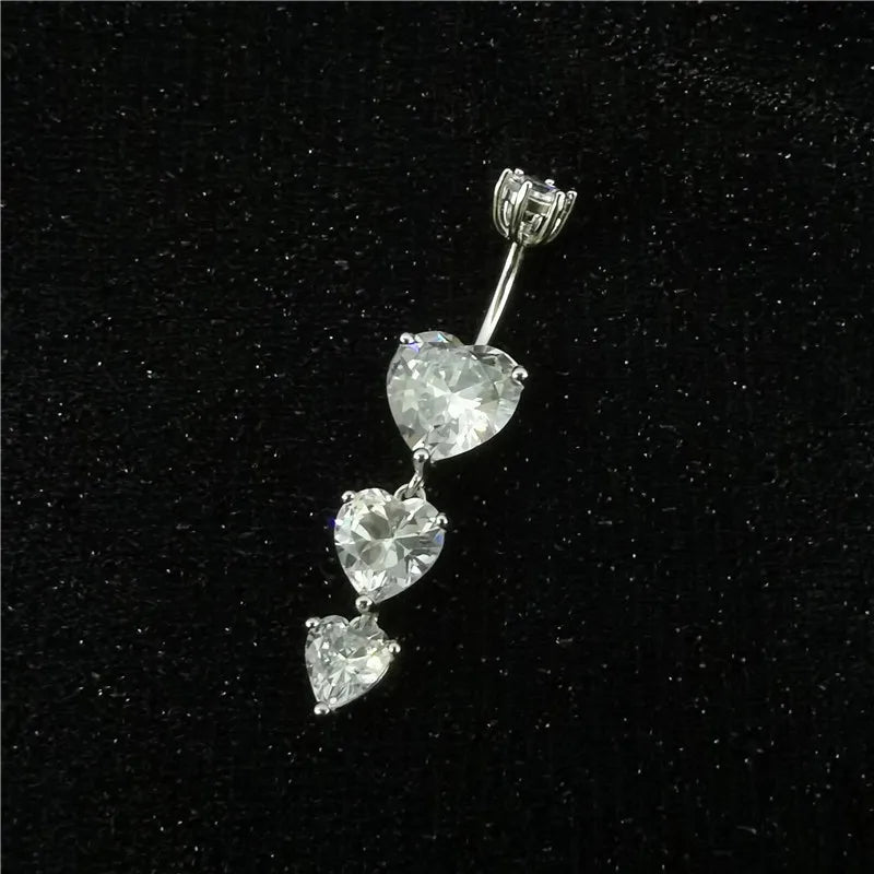 925 Silver Heart Belly Button Ring Love Navel Barbell Piercing