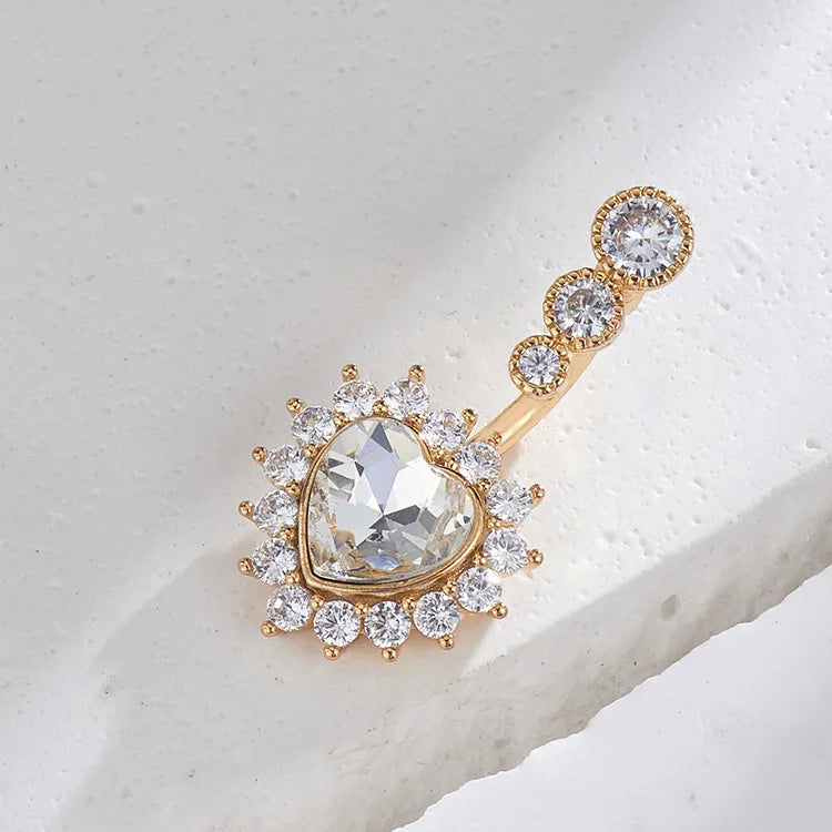 925 Silver Heart Belly Ring Zircon Belly Bar Navel Piercing