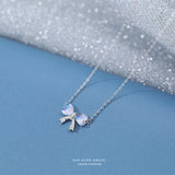 925 Silver Heart Bow Zircon Pendant Necklace for Women