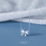 925 Silver Heart Bow Zircon Pendant Necklace for Women