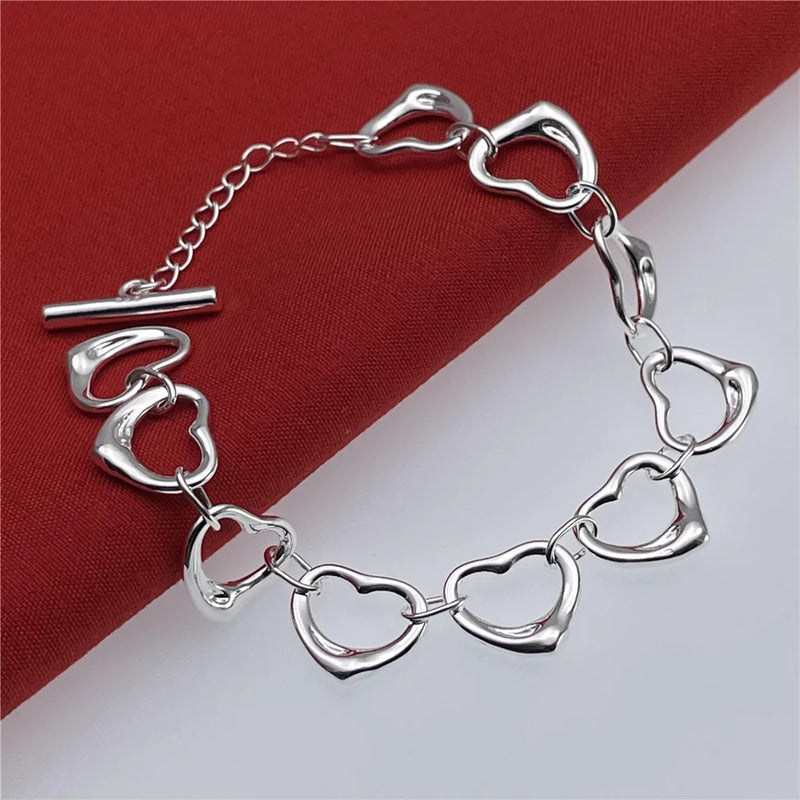 925 Silver Heart Bracelet & Pendant Set, Wedding & Engagement Jewelry
