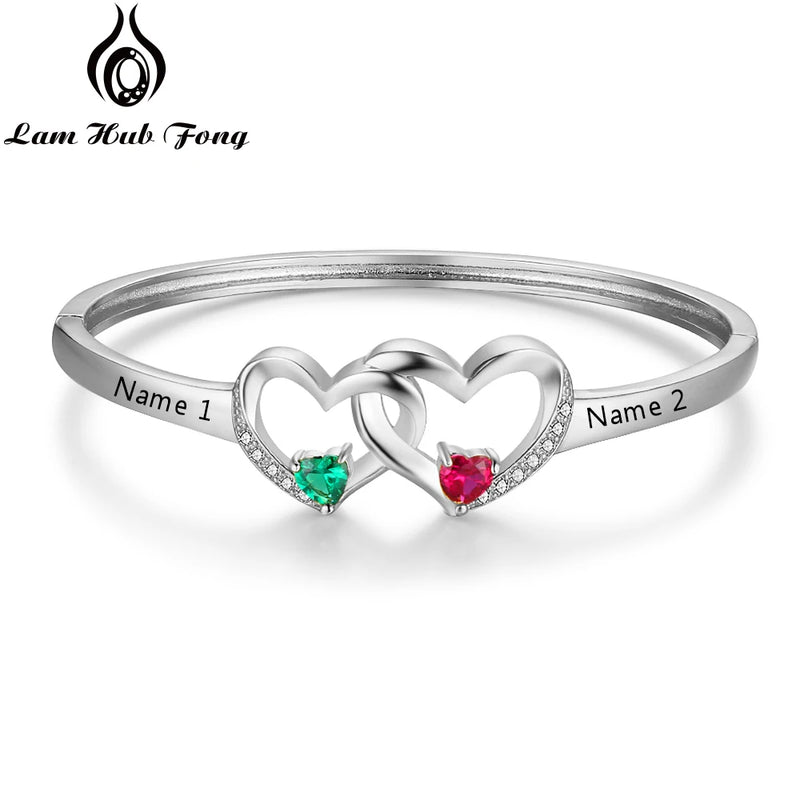 925 Silver Heart Bracelet Personalized Name & Birthstone