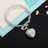 925 Silver Heart Bracelets Charms Bangles Retro Wedding Jewelry
