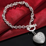 925 Silver Heart Bracelets Charms Bangles Retro Wedding Jewelry