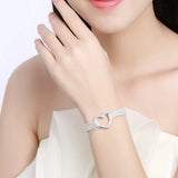 925 Silver Heart Bracelet Tassels Chain Bangle Engagement Wedding Party Jewelry