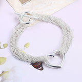 925 Silver Heart Bracelet Tassels Chain Bangle Engagement Wedding Party Jewelry