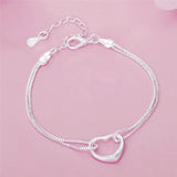 925 Silver Heart Bracelet Necklace Set Women's Wedding Jewelry