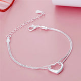 925 Silver Heart Bracelet Necklace Set Women's Wedding Jewelry