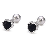 925 Silver Heart CZ 4mm Stud Earring 5 Colors Zircon Jewelry