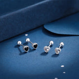 925 Silver Heart CZ 4mm Stud Earring 5 Colors Zircon Jewelry
