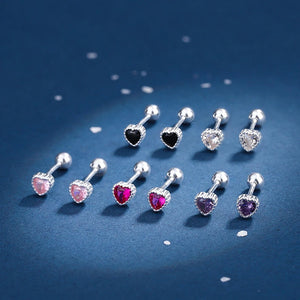 925 Silver Heart CZ 4mm Stud Earring 5 Colors Zircon Jewelry