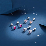 925 Silver Heart CZ 4mm Stud Earring 5 Colors Zircon Jewelry