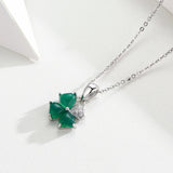 925 Silver Chalcedony Heart Clover CZ Pendant Necklace for Women Girls