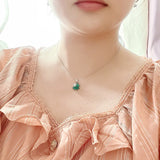 925 Silver Chalcedony Heart Clover CZ Pendant Necklace for Women Girls