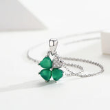 925 Silver Chalcedony Heart Clover CZ Pendant Necklace for Women Girls