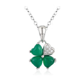 925 Silver Chalcedony Heart Clover CZ Pendant Necklace for Women Girls
