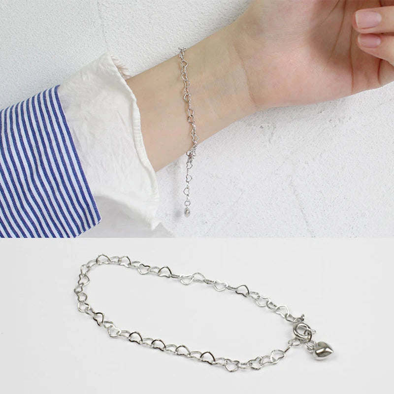 925 Silver Heart Charm Bracelet - 7.5 Inch