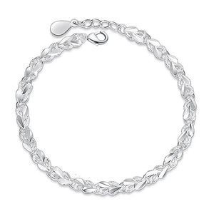 925 Sterling Silver Heart Charm Bracelet Floral Bangle for Women Girls