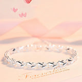 925 Sterling Silver Heart Charm Bracelet Floral Bangle for Women Girls