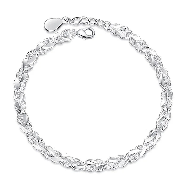 925 Sterling Silver Heart Charm Bracelet Floral Bangle for Women Girls