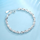 925 Sterling Silver Heart Charm Bracelet Floral Bangle for Women Girls
