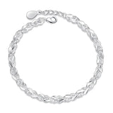 925 Sterling Silver Heart Charm Bracelet Floral Bangle for Women Girls