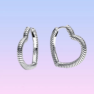 925 Silver Heart Charm Hoop Earrings Women Mother's Gift