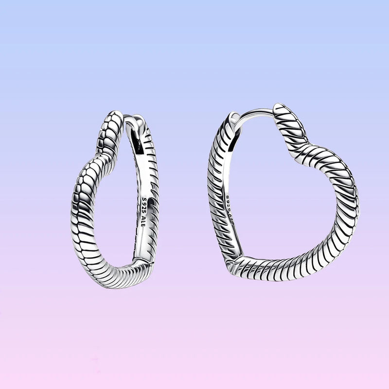 925 Silver Heart Charm Hoop Earrings Women Mother's Gift
