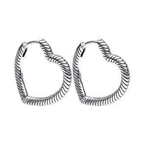 925 Silver Heart Charm Hoop Earrings Women Mother's Gift