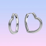 925 Silver Heart Charm Hoop Earrings Women Mother's Gift