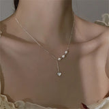 925 Silver Heart Charm Necklace Round Pearl For Women Wedding Party
