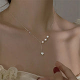 925 Silver Heart Charm Necklace Round Pearl For Women Wedding Party