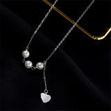 925 Silver Heart Charm Necklace Round Pearl For Women Wedding Party