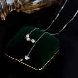 925 Silver Heart Charm Necklace Round Pearl For Women Wedding Party