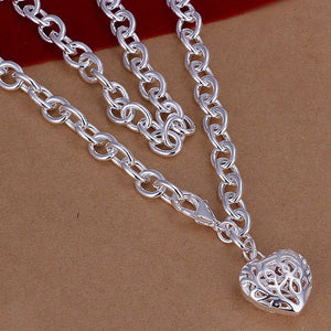 925 Silver Heart Charm Pendant Necklace for Woman