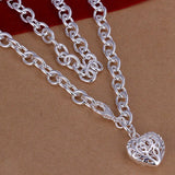 925 Silver Heart Charm Pendant Necklace for Woman