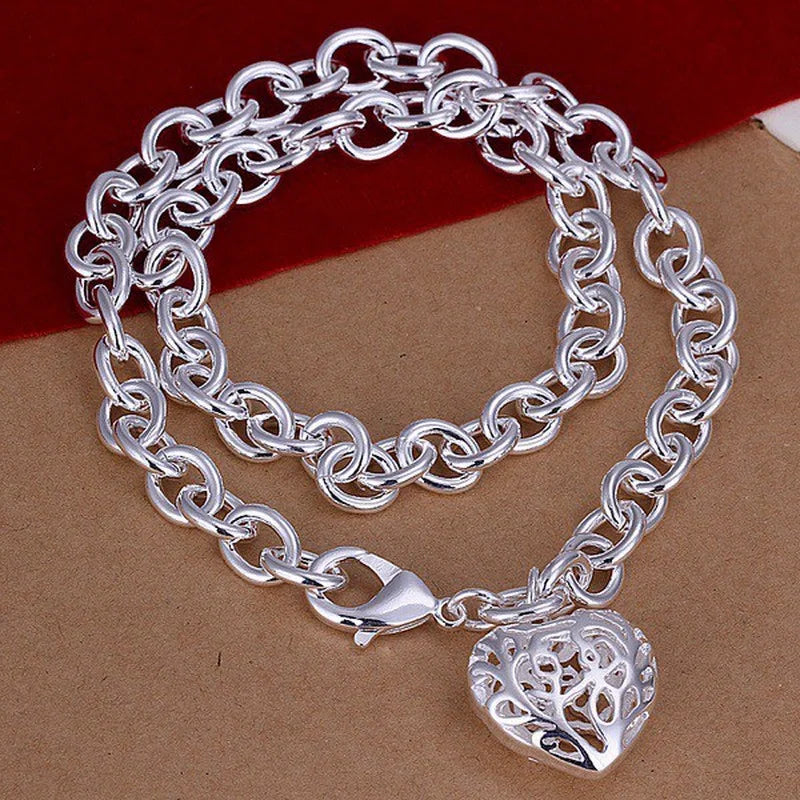 925 Silver Heart Charm Pendant Necklace for Woman